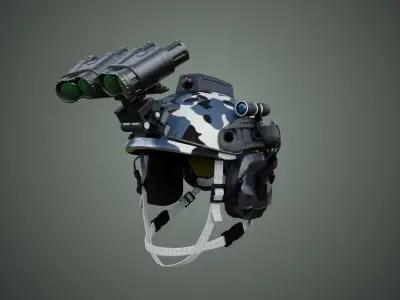Military Combat helmet with headset and goggles Low-poly 3D model