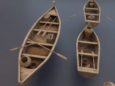 Wooden Boat pack Low-poly 3D model