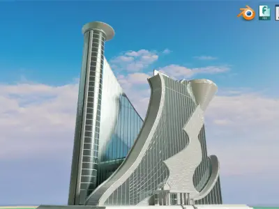 Stylized Dynamic Twin Tower Futuristic Building 3D model