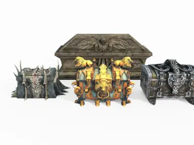 Four ancient treasure chests 3D model