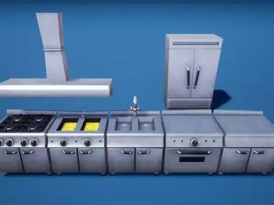 Commercial Kitchen Stylized Low-poly 3D model