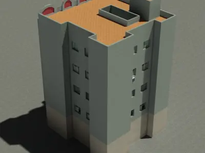 Building with two floors and roof Low-poly 3D model