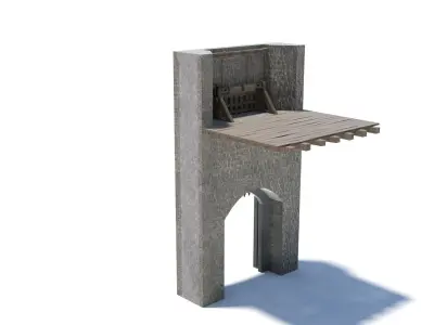 Medieval portcullis gate and winch animated Low-poly 3D model