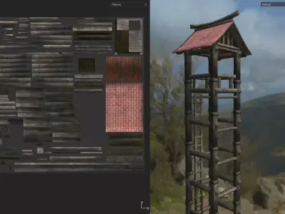 Asian Medieval Watchtower Low-poly 3D model