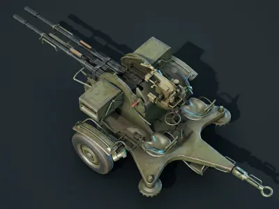 ZU-23-2 Anti-Aircraft Cannon Low-poly 3D model