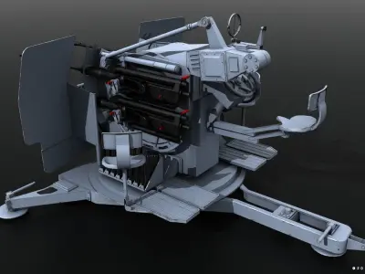German 20mm Flak 38 Vierling Low-poly 3D model