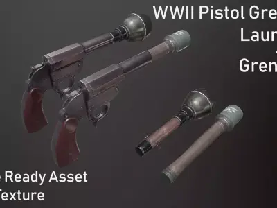 WWII Granade Launcher plus Grenades Low-poly 3D model