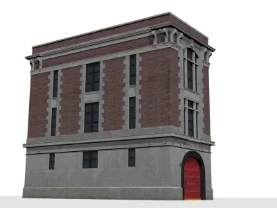 Firehouse brick building Low-poly 3D model