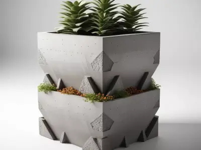 Modern Geometric Concrete Planter 3D model