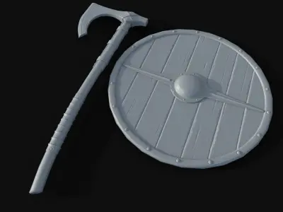 Axe and shield Low-poly 3D model