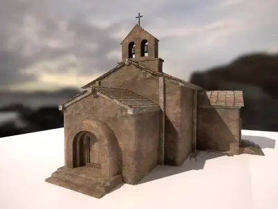 Ruined church Low-poly 3D model