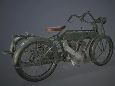 British Matchless 1917 WW1 motorcycle PBR game-ready Low-poly 3D model