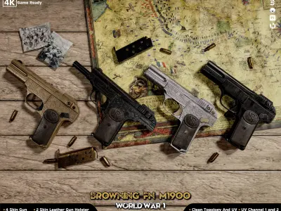 Browning FN M 1900 Colt World War Low-poly 3D model