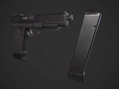 Glock 21 with Extended Barrel Low-poly 3D model