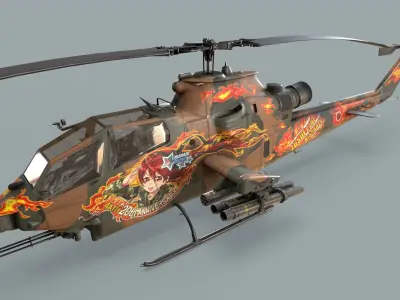 Bell AH-1S Cobra JGSDF Akane Kisarazu Basic Animation Low-poly 3D model