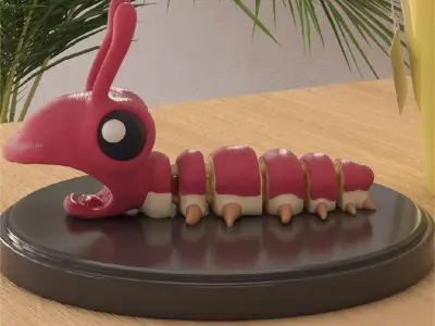 Screaming Caterpillar Articulated Version and Keychain 3D print model