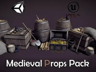 Medieval Props Pack Game Ready 4k Low-poly 3D model