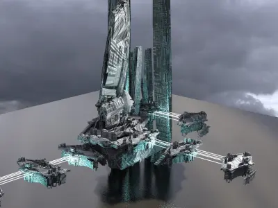 Halo Forerunner Inspired Hologram Bridges Extended 3 3D model