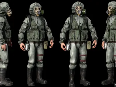 Post apocalyptic survivor 4 Game ready low poly character Low-poly 3D model