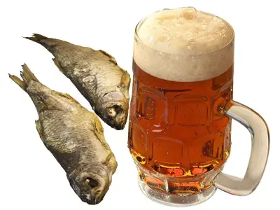 Beer in a mug with dried fish 3D model