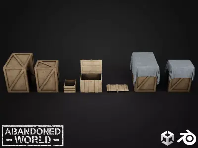 Wood Box Set Low-poly 3D model