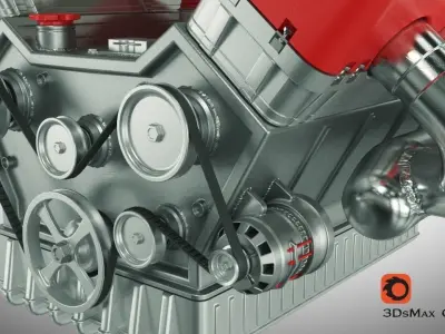 8-cylinder carburetor engine 3D model