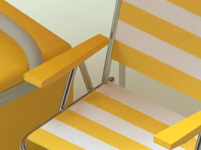 Beach set - striped sun-umbrella folding chair and cooler box 3D Low-poly 3D model