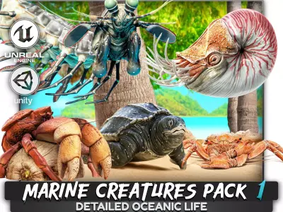 Crab - Coconut Crab - Mantis Shrimp - Sea Turtle - Nautilus - 70 Low-poly 3D model