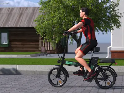 Black Colorway Electric Bike with Cyclist 3D model