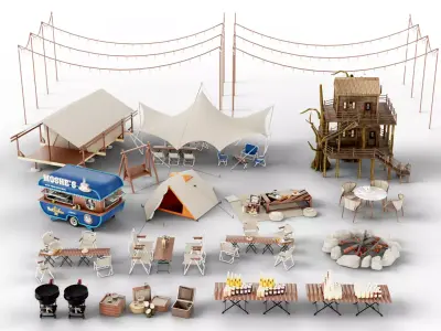 Stylized Glamping - Outdoor Camping Set Low-poly 3D model