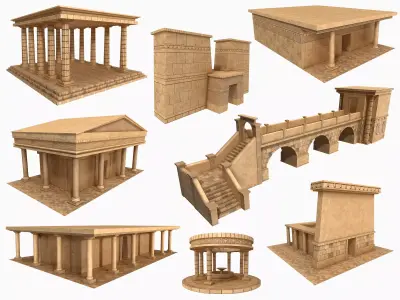 Lowpoly Ancient Temples Collection With Interior Low-poly 3D model