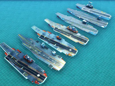 Aircraft Carrier Set Low-poly 3D model
