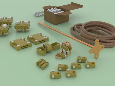 3D Model Lightning Protection and Earthing Accessories Pack Low-poly 3D model