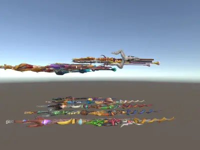Cartoon Fantasy Weapons Staffs Low-poly 3D model