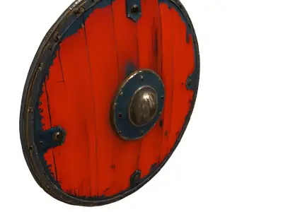 Realistic Red Viking Round Shield Low-poly 3D model