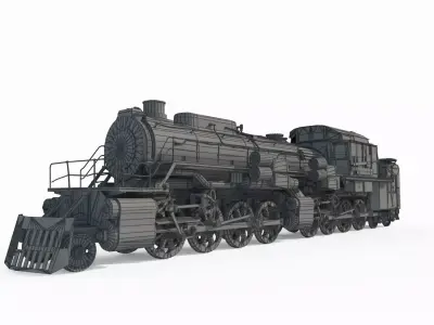 Railway vehicle old-style war damaged locomotive 3D model