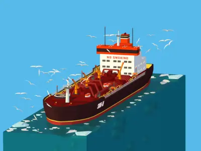 Boat Ship Oil Tanker in ocean Low-poly 3D model