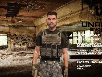 Zombie Hunter full rigged - game ready - animated Low-poly 3D model