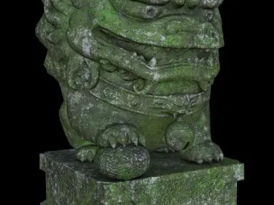 Stylized Chinese Guardian Lion Statue Low-poly 3D model