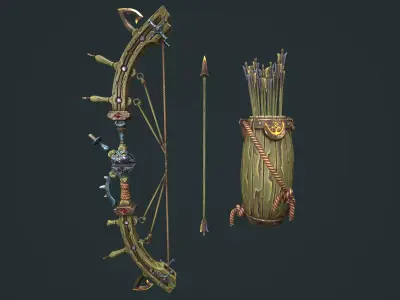 Pirate bow quiver arrow Low-poly 3D model