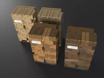 EUR Wood Pallet with box in strach set Low-poly 3D model
