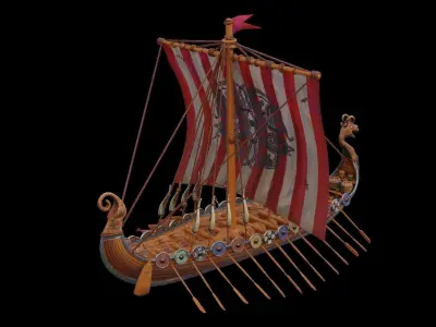 Viking longship Low-poly 3D model