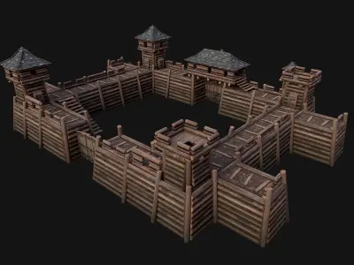 Medieval Wooden Fort Castle Constructor Low-poly 3D model