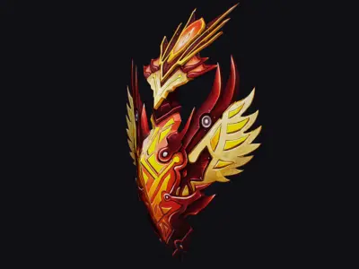 Shield Mythical Legendary Phoenix Red Gold Equipment Protection Low-poly 3D model
