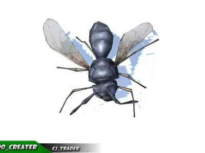 Low-Poly Wasp Insect Rigged Animated 3d model Low-poly 3D model
