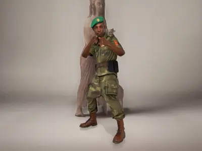 Nigerian Soldier Full Body Portrait Low-poly 3D model
