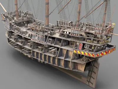 This 3D Galleon includes a fully detailed interior 02 3D model