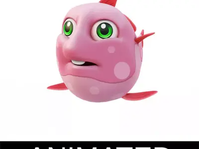 Moon Fish Cartoon Animated Low-poly 3D model