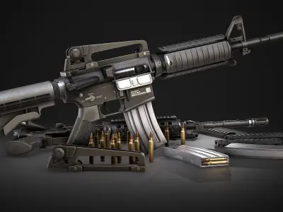 Modern AAA Game Ready weapons pack Assault Rifles SMGs and LMG Low-poly 3D model