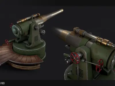 Steampunk Cannon Model Pack Game Ready Kitbash Textured Low-poly 3D model